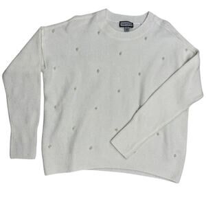 Creamy White Pearl‑Embellished Sweater 🤍 Soft Knit Minimalist Pullover -Size XS